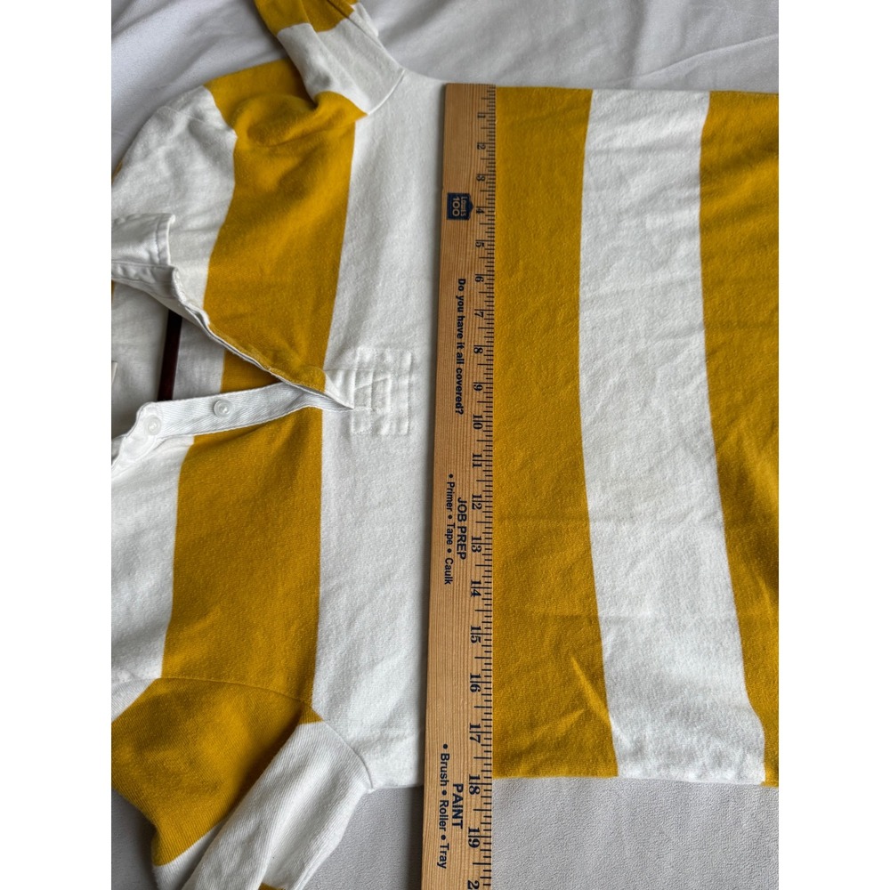 J.Crew Womens Striped Rugby Shirt Mustard Yellow White Preppy Size Medium boxy - Picture 6 of 8